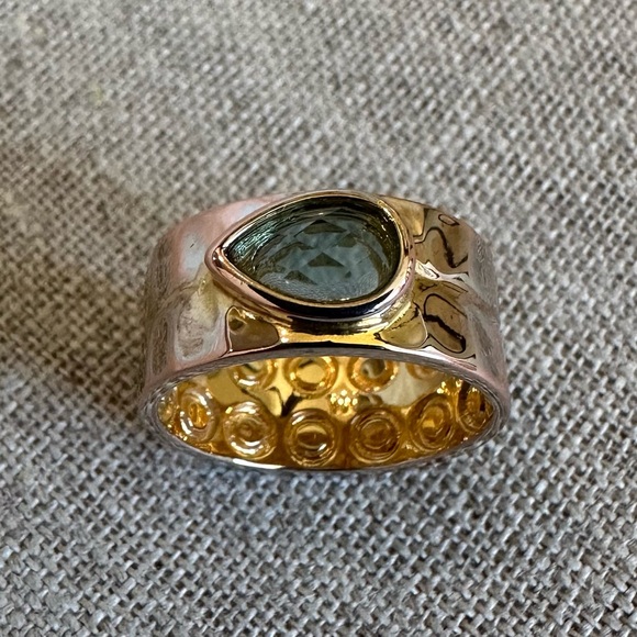 Melinda Maria Gold Hammered Metal Statement Ring - Teardrop Chalcedony - Size 8 - Picture 4 of 9
